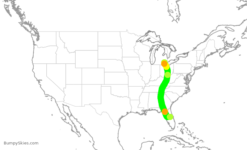 Turbulence forecast map for DAL2027, MCO to DTW