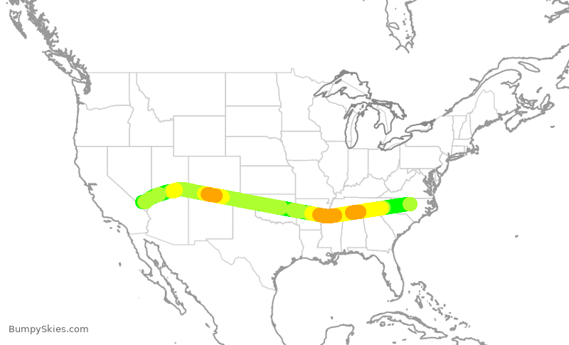 Turbulence forecast map for DAL2027, RDU to LAS
