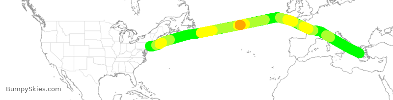 Turbulence forecast map for DAL202, JFK to GAV