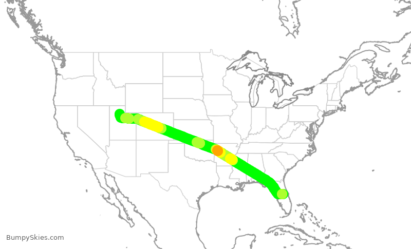 Turbulence forecast map for DAL2031, MCO to SLC