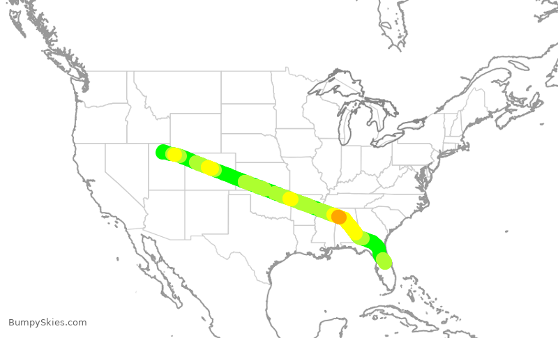 Turbulence forecast map for DAL2032, SLC to MCO