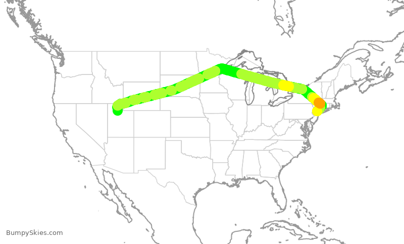 Turbulence forecast map for DAL2033, EWR to SLC