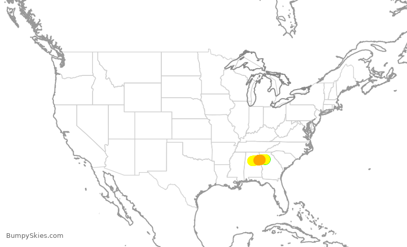 Turbulence forecast map for DAL2034, ATL to BHM