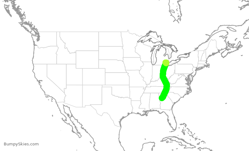 Turbulence forecast map for DAL2036, DTW to ATL