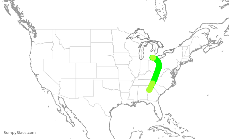 Turbulence forecast map for DAL2045, DTW to ATL