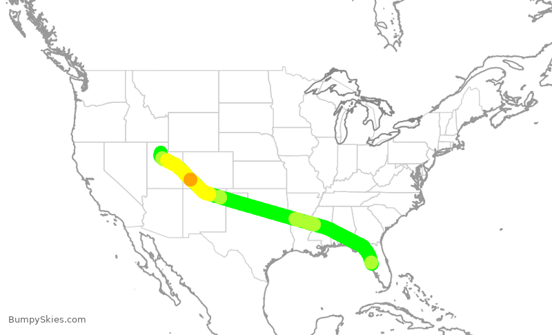 Turbulence forecast map for DAL2045, TPA to SLC
