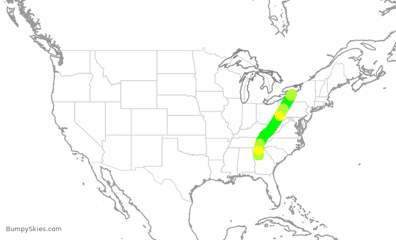 Turbulence forecast map for DAL2047, ATL to ROC