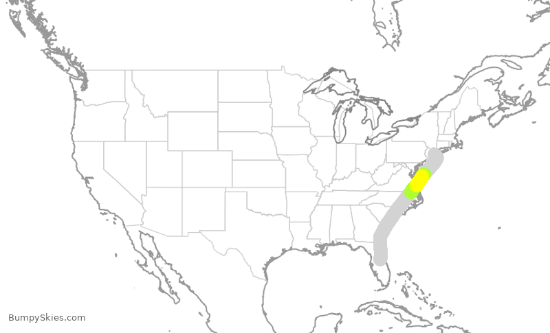 Turbulence forecast map for DAL2049, JFK to MCO