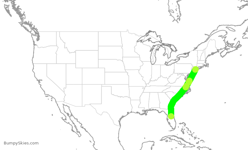 Turbulence forecast map for DAL2049, MCO to JFK
