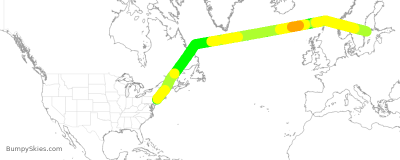 Turbulence forecast map for DAL204, JFK to ARN