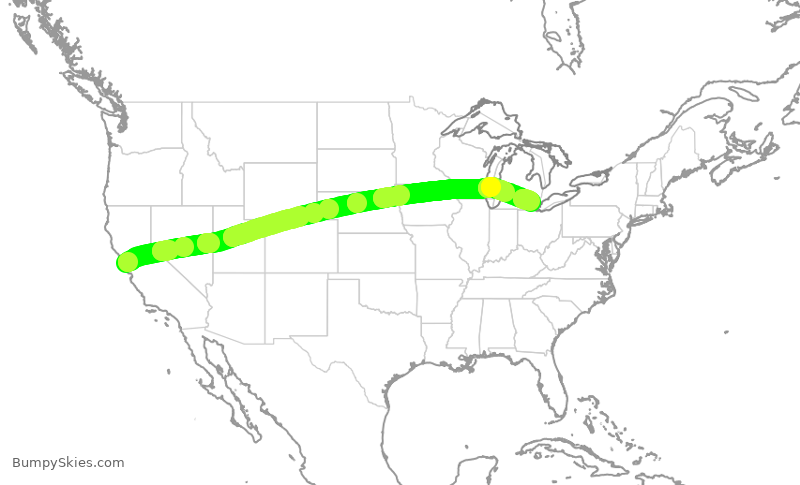 Turbulence forecast map for DAL2057, SFO to DTW