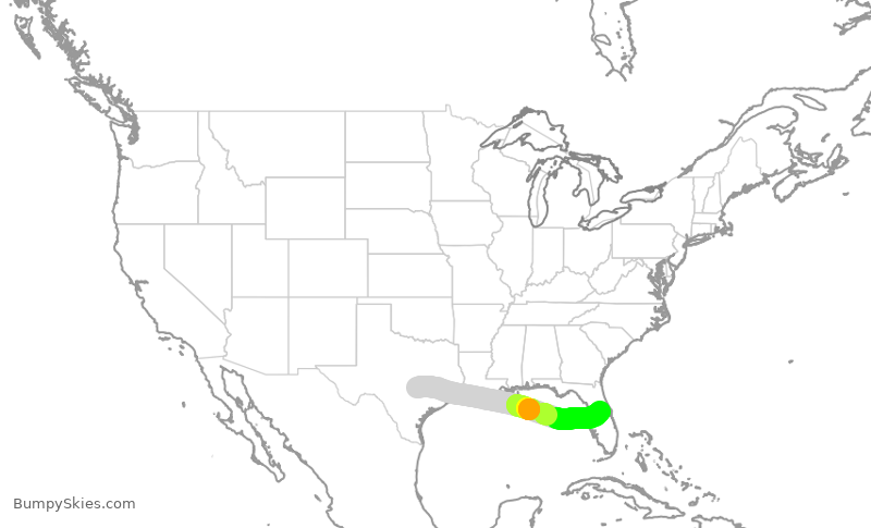 Turbulence forecast map for DAL2059, AUS to MCO