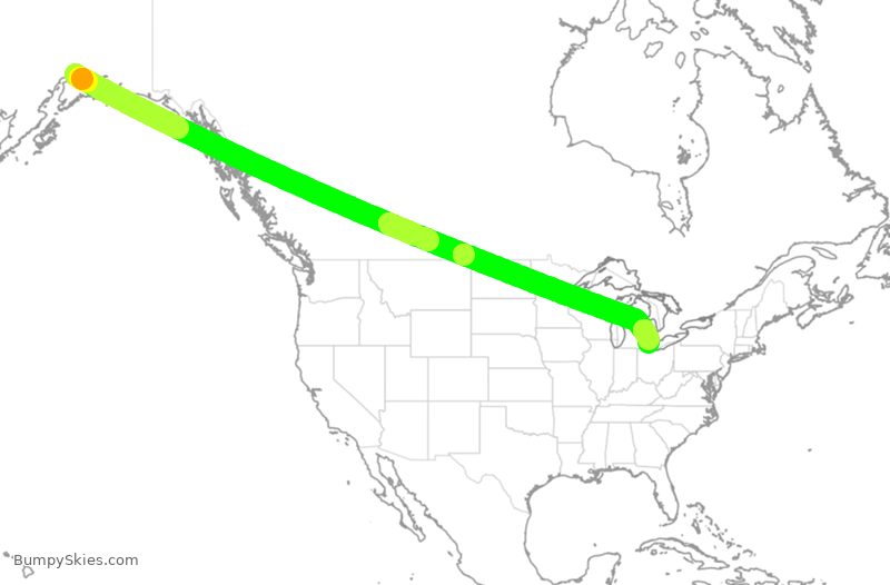 Turbulence forecast map for DAL2059, ANC to DTW