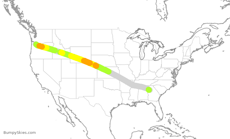 Turbulence forecast map for DAL2060, PDX to ATL