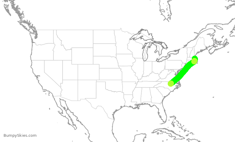 Turbulence forecast map for DAL2066, BOS to RDU