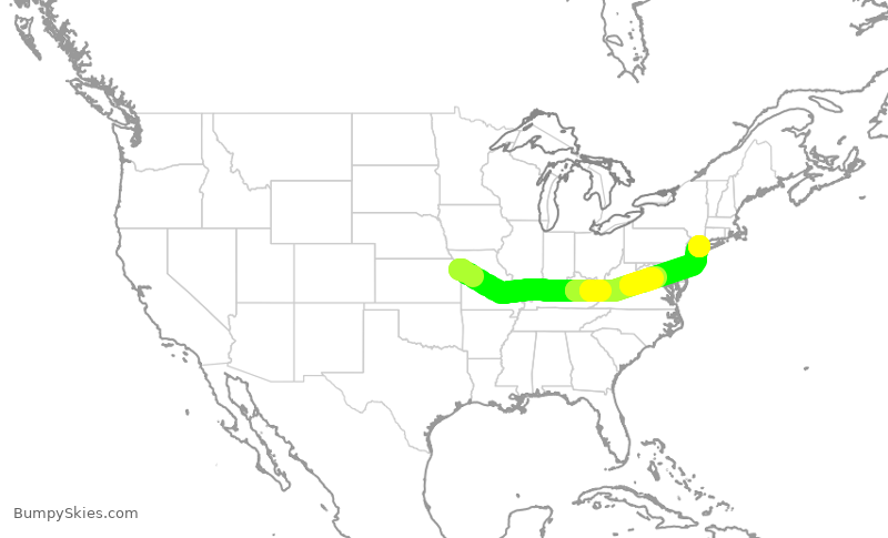 Turbulence forecast map for DAL2068, MCI to LGA