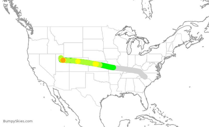 Turbulence forecast map for DAL2070, CLT to SLC