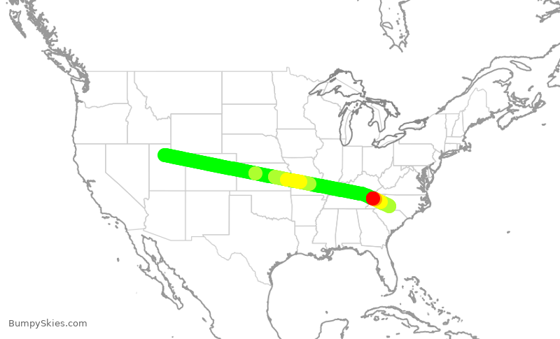 Turbulence forecast map for DAL2070, SLC to CLT