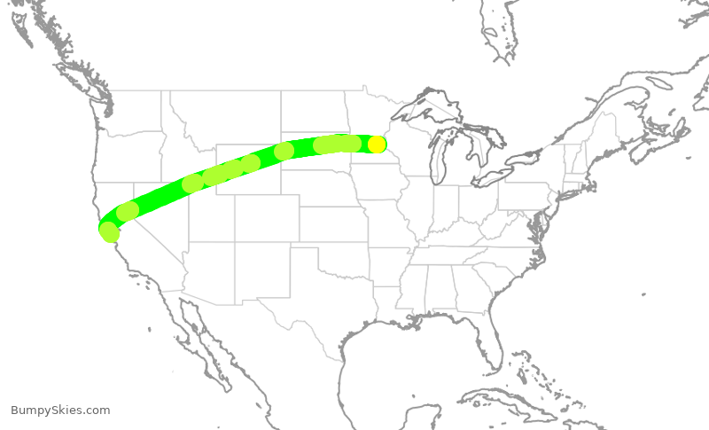 Turbulence forecast map for DAL2078, MSP to SFO