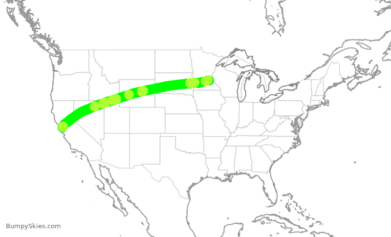 Turbulence forecast map for DAL2078, SFO to MSP
