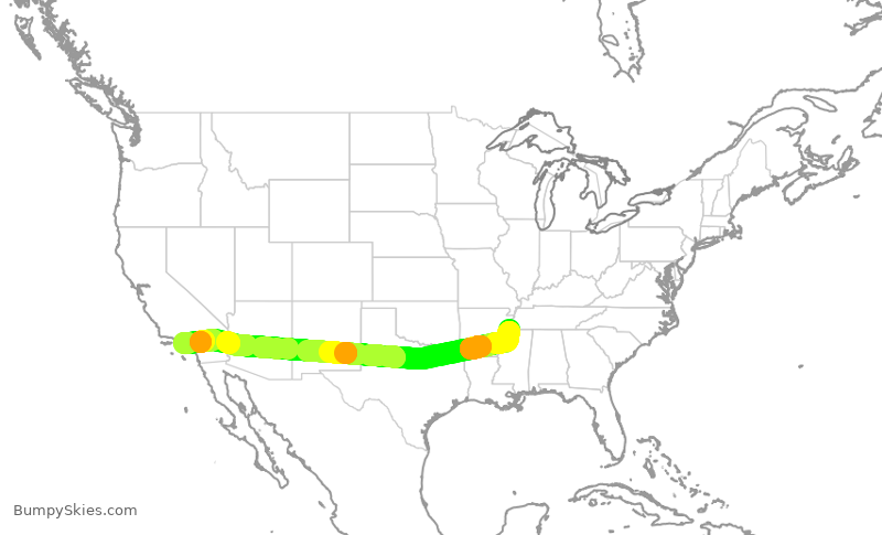 Turbulence forecast map for DAL2082, MEM to LAX