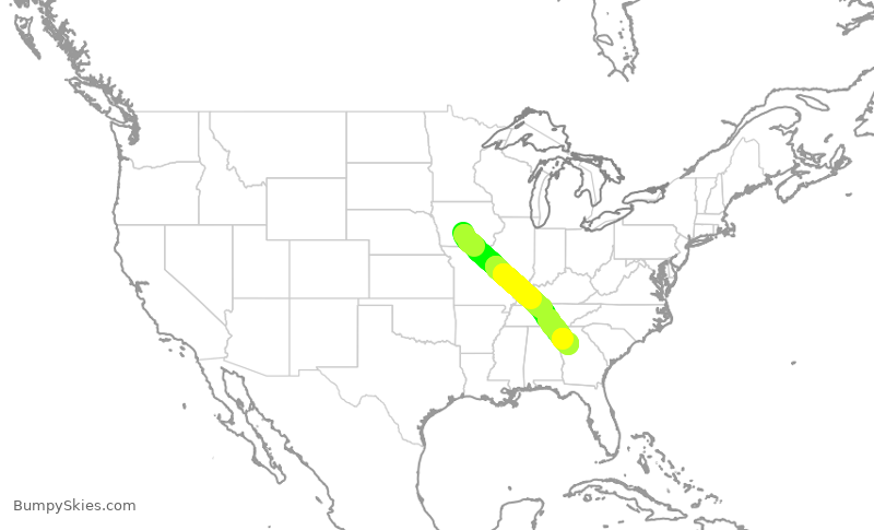 Turbulence forecast map for DAL2086, DSM to ATL