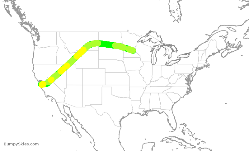 Turbulence forecast map for DAL2087, MSP to SJC