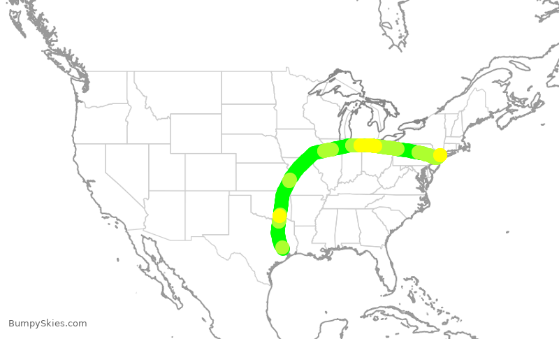 Turbulence forecast map for DAL2088, IAH to LGA