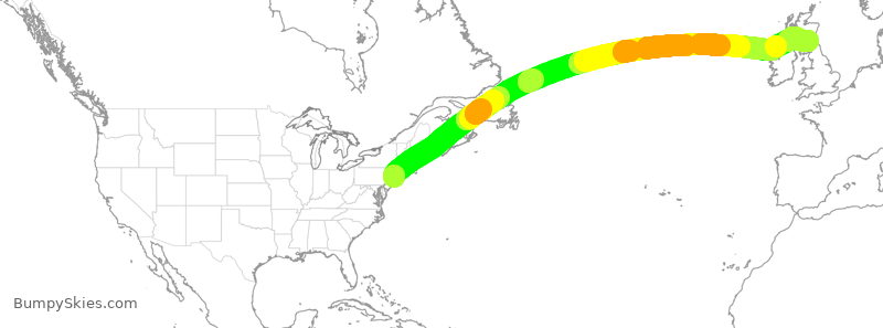 Turbulence forecast map for DAL208, JFK to EDI