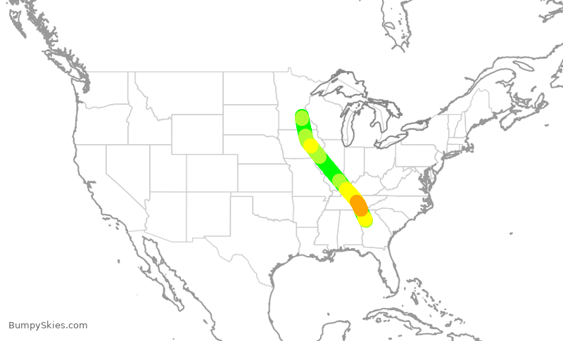 Turbulence forecast map for DAL2090, ATL to MSP