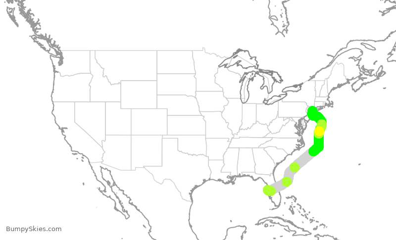 Turbulence forecast map for DAL2092, TPA to JFK