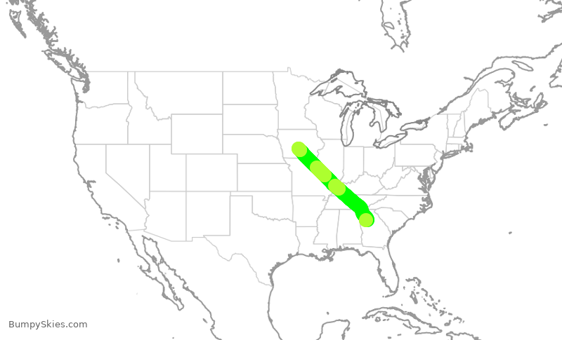 Turbulence forecast map for DAL2094, ATL to DSM