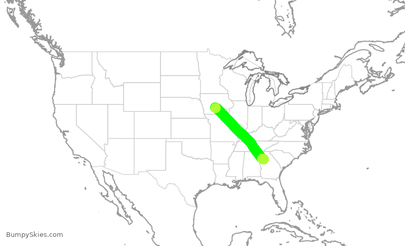 Turbulence forecast map for DAL2094, DSM to ATL