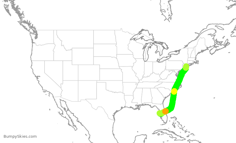 Turbulence forecast map for DAL2095, TPA to JFK