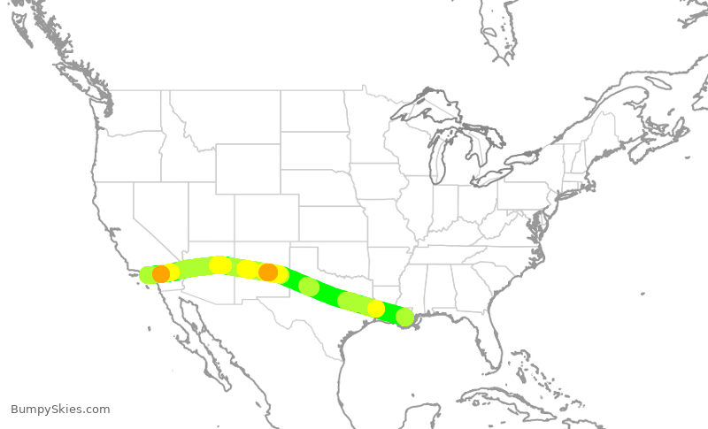 Turbulence forecast map for DAL2096, MSY to LAX
