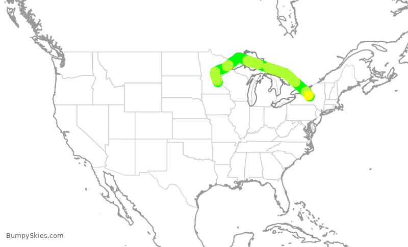 Turbulence forecast map for DAL2097, MSP to SYR