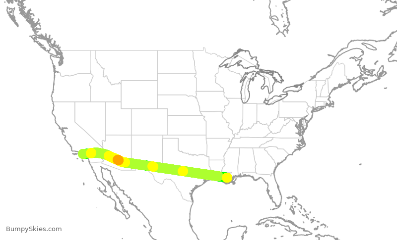 Turbulence forecast map for DAL2097, MSY to LAX