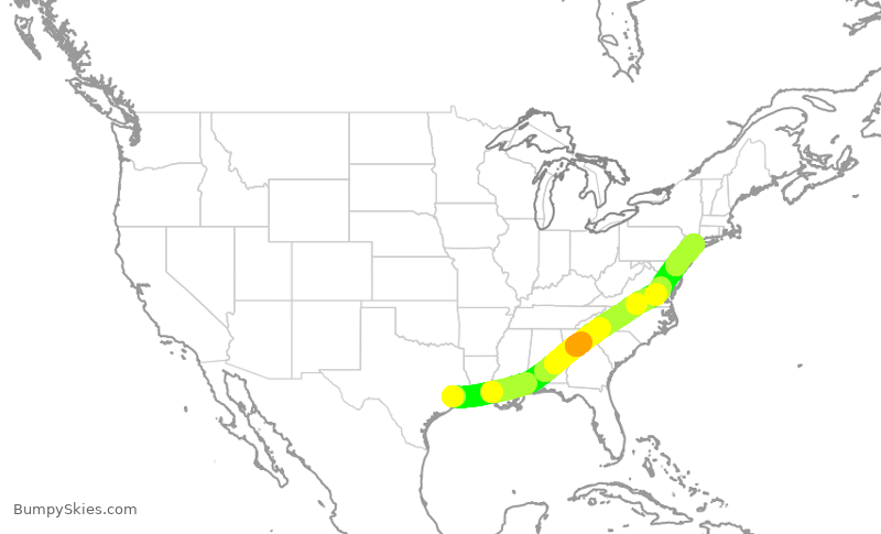 Turbulence forecast map for DAL2099, IAH to LGA