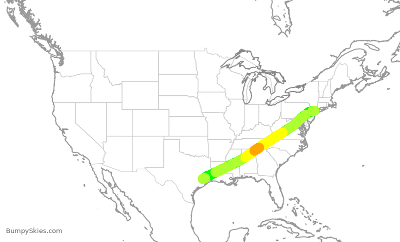 Turbulence forecast map for DAL2099, LGA to IAH