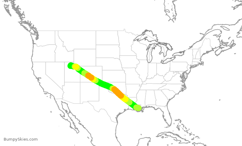 Turbulence forecast map for DAL2100, SLC to MSY