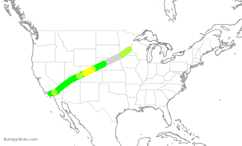 Turbulence forecast map for DAL2102, MSP to LAX