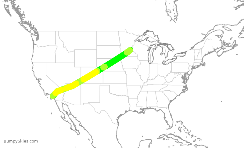Turbulence forecast map for DAL2107, MSP to SNA