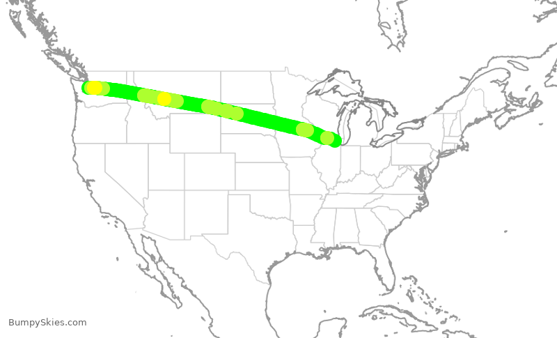Turbulence forecast map for DAL2108, SEA to ORD