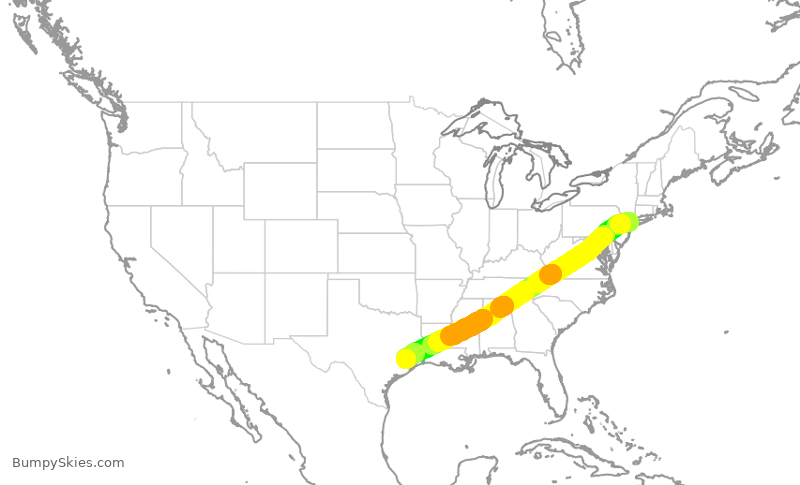 Turbulence forecast map for DAL2109, LGA to IAH