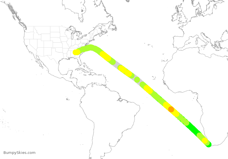 Turbulence forecast map for DAL210, ATL to CPT