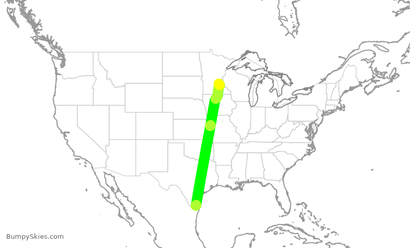 Turbulence forecast map for DAL2114, HRL to MSP