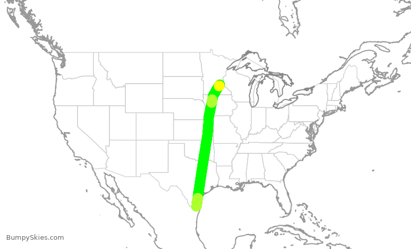 Turbulence forecast map for DAL2114, MSP to HRL