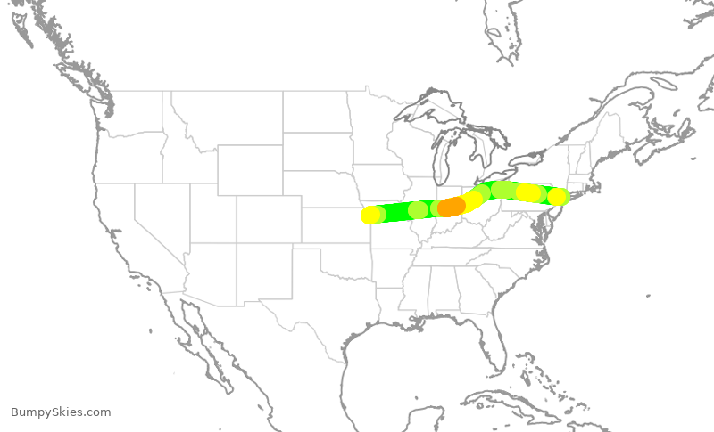 Turbulence forecast map for DAL2115, MCI to LGA