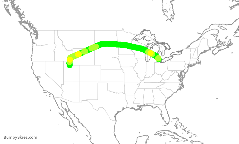 Turbulence forecast map for DAL2117, DTW to SLC