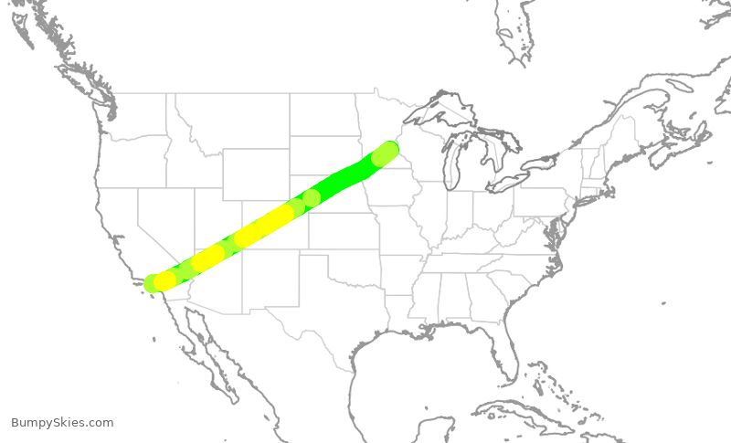Turbulence forecast map for DAL2122, MSP to LAX